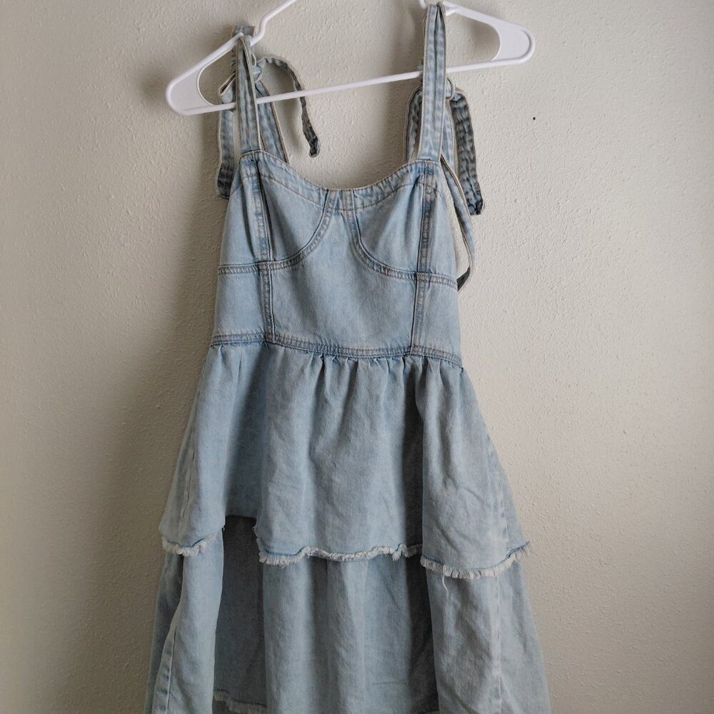 American Eagle Tiered Skirt Denim Dress Corset Y2K Western 80s Prairie Small - Picture 2 of 10